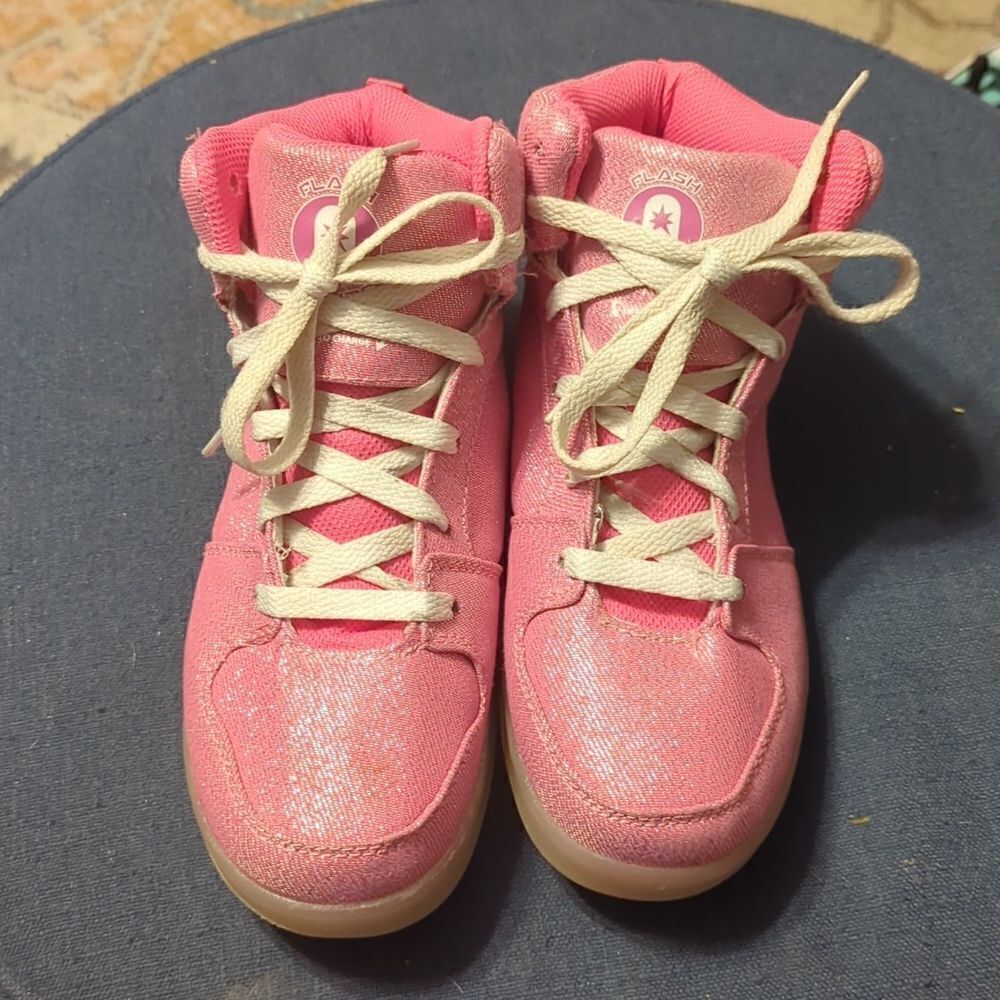 Fuscia Rechargeable Color Changing Light Up LED pink sparkle Hi top, dance shoe - Picture 5 of 12